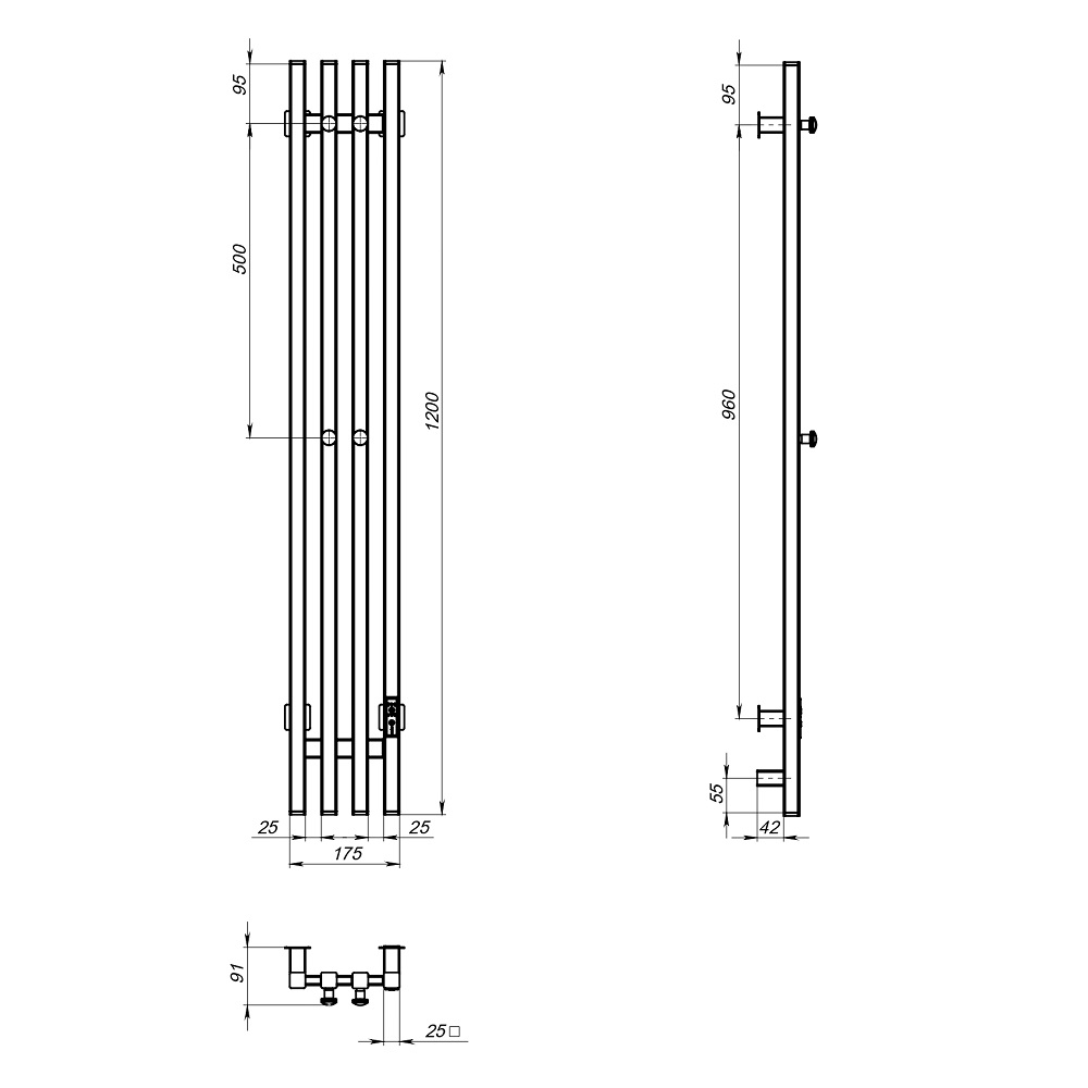 Полотенцесушитель Пэк сп Вектор кв 4 120х15 оружейная сталь ВГП